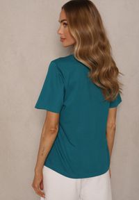 Renee - Ciemnozielony Basicowy T-shirt z Bawełny Fevarisse. Okazja: na co dzień. Kolor: zielony. Materiał: bawełna. Styl: klasyczny, casual