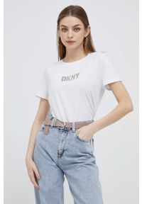 DKNY - Dkny t-shirt damski kolor biały. Kolor: biały. Materiał: dzianina. Styl: klasyczny #2
