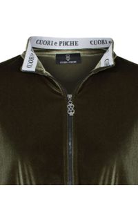CUORI e PICCHE - Ciemnozielona bluza z logowanym kołnierzem Full II. Kolor: zielony. Materiał: materiał