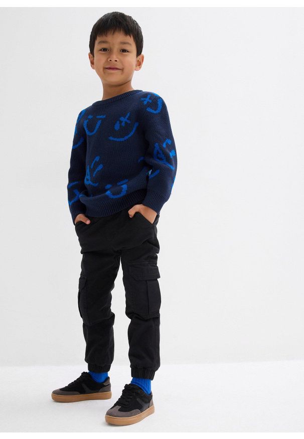 bonprix - Sweter z czystej bawełny. Kolor: niebieski. Materiał: bawełna