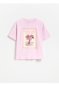 Reserved - T-shirt z nadrukiem - różowy. Kolor: różowy. Materiał: bawełna. Wzór: nadruk #1