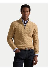 Polo Ralph Lauren Sweter 710876766006 Beżowy Regular Fit. Typ kołnierza: polo. Kolor: beżowy. Materiał: wełna