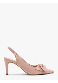 Ryłko - Różowe czółenka damskie bez pięty slingback z kokardą OFELIA. Zapięcie: bez zapięcia. Kolor: różowy. Materiał: welur. Obcas: na obcasie. Styl: street. Wysokość obcasa: średni