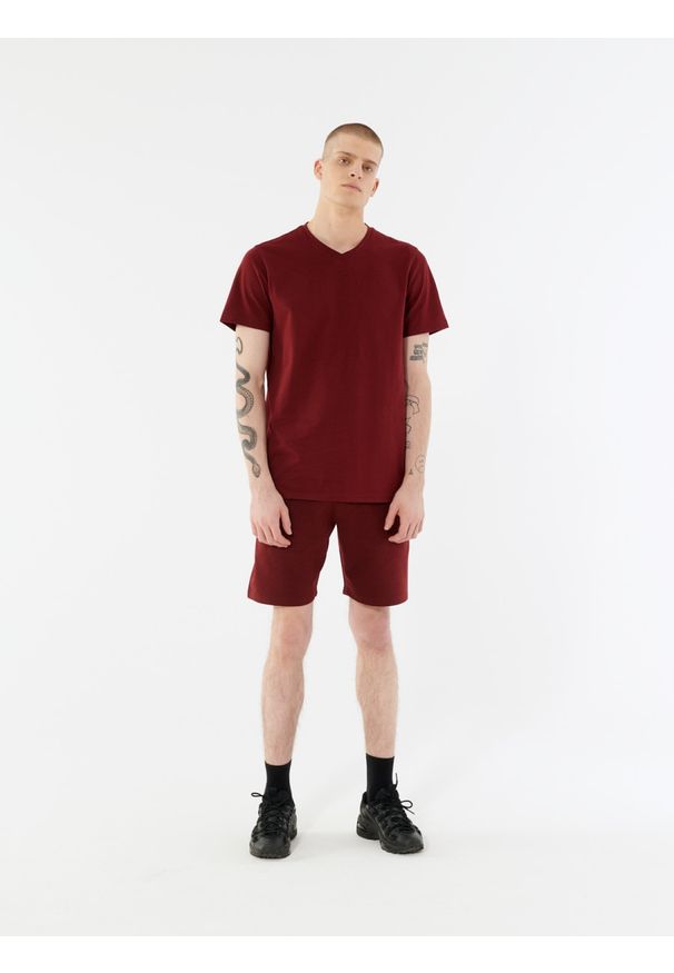 outhorn - T-shirt z dekoltem w serek męski. Okazja: na co dzień. Typ kołnierza: dekolt w serek. Materiał: bawełna, jersey, materiał. Wzór: gładki. Styl: casual