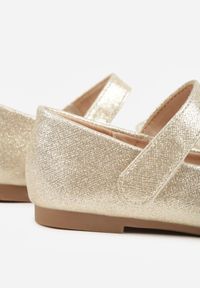 Born2be - Złote Brokatowe Balerinki z Kokardkami i Cyrkoniami Hramagia. Okazja: na spacer, na co dzień. Zapięcie: rzepy. Kolor: złoty. Styl: casual, elegancki #3