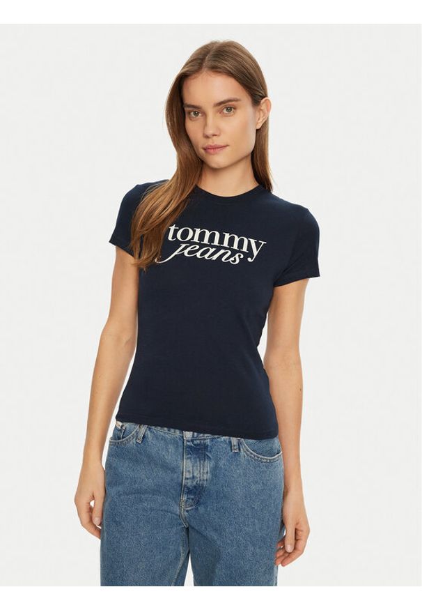 Tommy Jeans T-Shirt Essential DW0DW19447 Granatowy Slim Fit. Kolor: niebieski. Materiał: bawełna