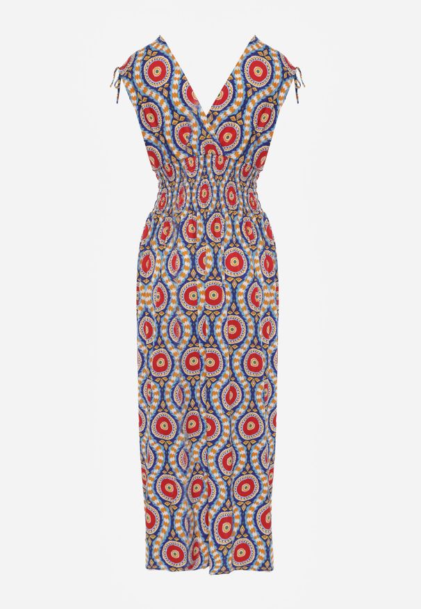 Born2be - Niebiesko-Czerwona Rozkloszowana Sukienka Maxi z Gumką w Pasie Branna. Kolor: niebieski. Długość: maxi