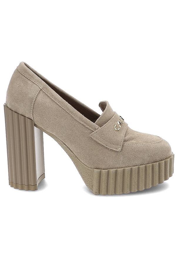 Beżowe Półbuty Carinii Eleganckie Skórzane Buty Damskie. Okazja: na randkę. Zapięcie: bez zapięcia. Kolor: beżowy. Materiał: skóra. Szerokość cholewki: normalna. Obcas: na obcasie. Styl: elegancki. Wysokość obcasa: średni