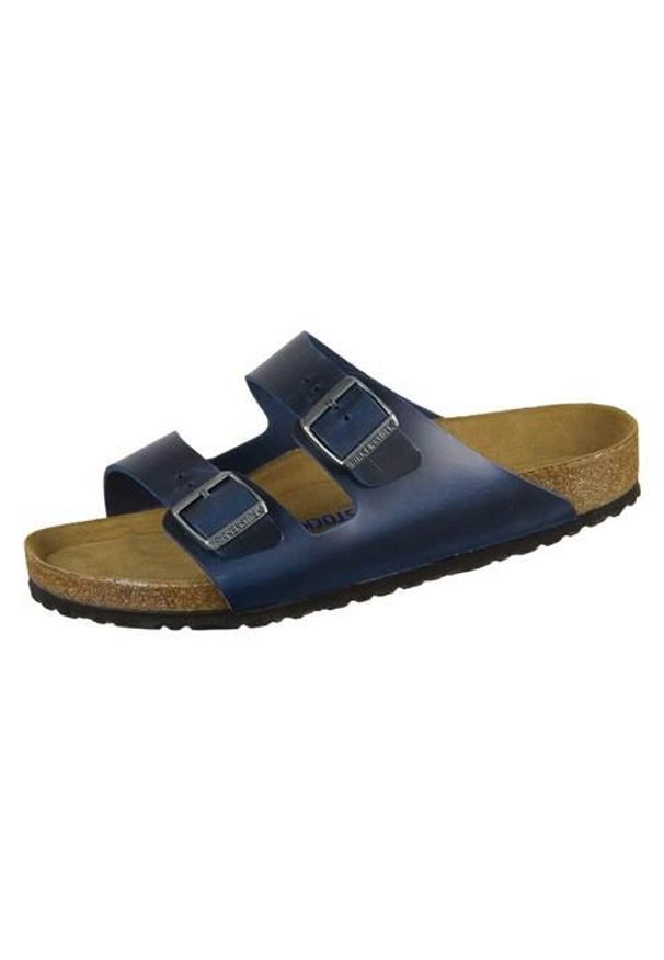 Klapki damskie Birkenstock Arizona Sfb. Kolor: niebieski. Materiał: skóra. Styl: sportowy