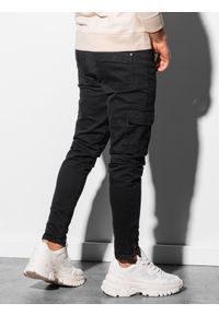 Ombre Clothing - Spodnie męskie joggery bojówki P924 - czarne - XXL. Kolor: czarny. Materiał: bawełna, elastan, jeans. Długość: krótkie