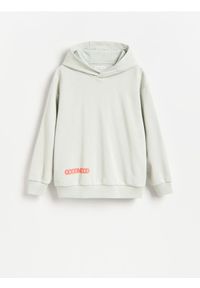 Reserved - Bluza z kapturem - jasnozielony. Typ kołnierza: kaptur. Kolor: zielony. Materiał: bawełna, dzianina