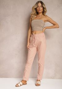 Renee - Różowe Spodnie High Waist ze Sznurkami i Guzikami Arifea. Okazja: na co dzień. Stan: podwyższony. Kolor: różowy. Styl: casual
