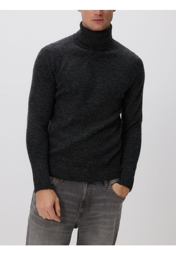 Reserved - Sweter z wełną merino - ciemnoszary. Typ kołnierza: golf. Kolor: szary. Materiał: wełna