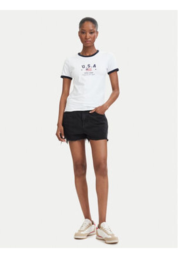 Guess Jeans T-Shirt W6YI16 K3995 Biały Slim Fit. Kolor: biały. Materiał: bawełna