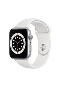 APPLE Watch 6 44mm (Srebrny z opaską sportową w kolorze białym). Rodzaj zegarka: smartwatch. Kolor: srebrny, wielokolorowy, biały. Materiał: poliester, nylon, guma, materiał. Styl: sportowy #1