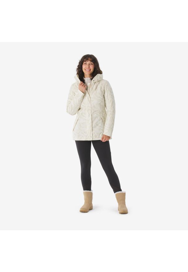 quechua - Kurtka turystyczna damska zimowa Quechua NH500 -10°C wodoodporna. Kolor: beżowy. Materiał: polar. Sezon: zima. Sport: turystyka piesza