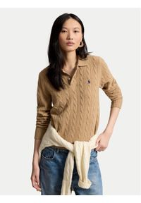 Polo Ralph Lauren Sweter 211972132002 Brązowy jasny Regular Fit. Typ kołnierza: polo. Kolor: brązowy. Materiał: wełna #1