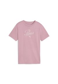 Puma - Młodzieżowa koszulka Essentials Script PUMA Poised Pink. Kolor: różowy. Wzór: haft. Sport: joga i pilates