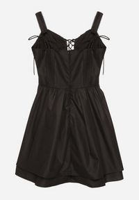 Born2be - Czarna Bawełniana Sukienka Vices w Rustykalnym Stylu z Wiązaniem Fenavira. Okazja: na co dzień. Kolor: czarny. Materiał: bawełna. Długość rękawa: na ramiączkach. Wzór: aplikacja. Styl: casual #5