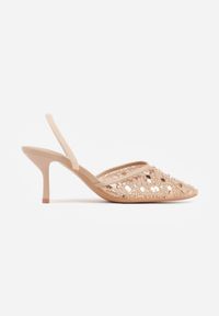 Born2be - Beżowe Szpilki z Odkrytą Piętą i Cekinami Vikiraena. Okazja: na randkę, na ślub cywilny, na wesele. Kolor: beżowy. Obcas: na szpilce. Styl: elegancki, klasyczny #2