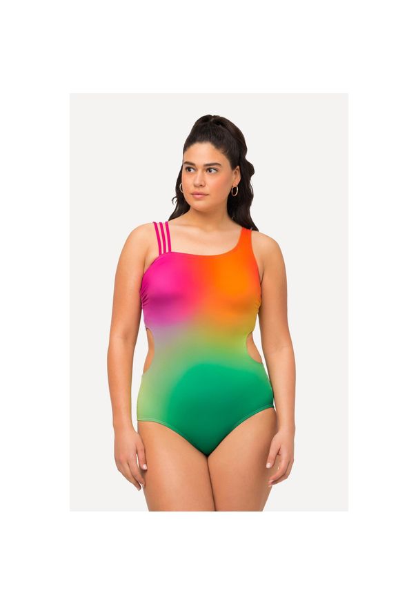ULLA POPKEN - Damski Kostium kąpielowy wycięcia usztywniane miseczki potrójne ramiączko. Kolekcja: plus size. Kolor: zielony. Materiał: elastan, poliamid, materiał