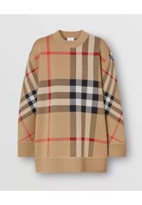 Burberry - BURBERRY - Sweter w kratkę z domieszką wełny. Kolor: beżowy. Materiał: wełna. Wzór: kratka. Styl: vintage #3