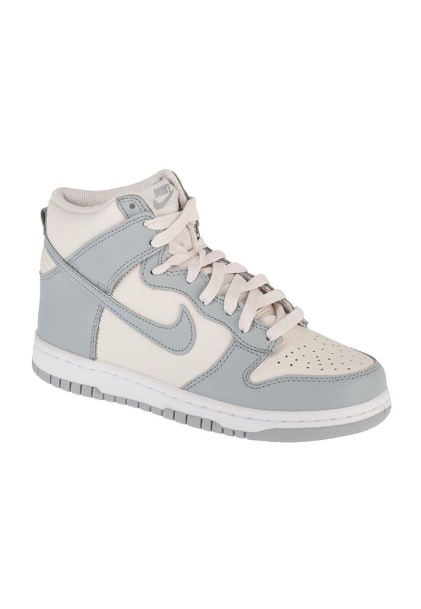 Nike - Buty sportowe Sneakersy damskie, Dunk High Bg. Kolor: biały. Materiał: guma, skóra, tkanina, materiał, syntetyk. Sport: turystyka piesza