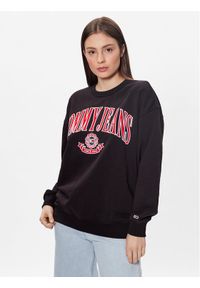 Tommy Jeans Bluza Varsity Prep 1 Crew DW0DW15419 Czarny Oversize. Kolor: czarny. Materiał: syntetyk, bawełna