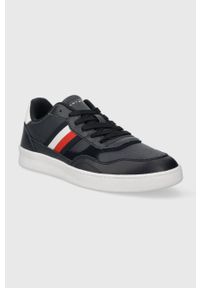 TOMMY HILFIGER - Tommy Hilfiger sneakersy skórzane COURT CUPSOLE RETRO LTH STRIPES kolor granatowy FM0FM04828. Nosek buta: okrągły. Zapięcie: sznurówki. Kolor: niebieski. Materiał: skóra #3