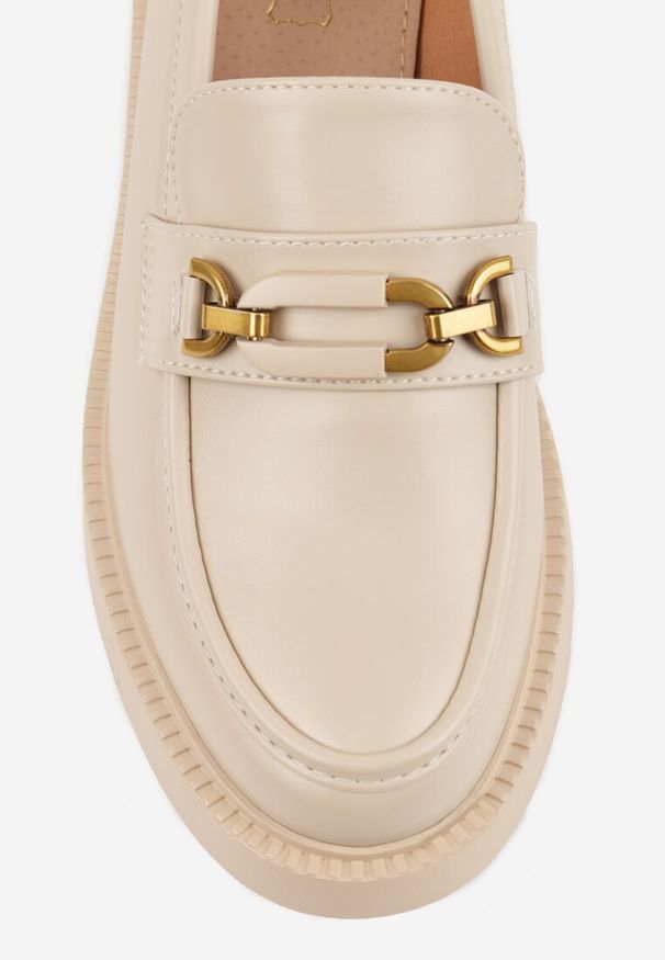 Renee - Beżowe Eleganckie Mokasyny VICES z Aplikacją i Wkładką ze Skóry Naturalnej Arinatta. Kolor: beżowy. Materiał: skóra. Wzór: aplikacja. Styl: elegancki