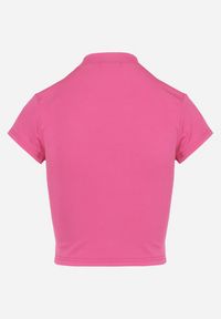 Born2be - Fuksjowy T-shirt o Krótkim Dopasowanym Kroju z Napisem Ebira. Kolor: różowy. Materiał: jeans. Długość: krótkie. Wzór: napisy. Styl: sportowy, elegancki, klasyczny #7
