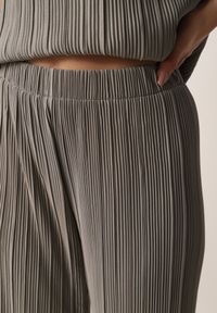 Born2be - Szare Szerokie Spodnie z Wysokim Stanem ze Zwiewnej Tkaniny z Plisami Galiris. Okazja: do pracy, na co dzień, na spotkanie biznesowe. Stan: podwyższony. Kolor: szary. Materiał: tkanina. Długość: długie. Styl: elegancki, biznesowy, casual #7