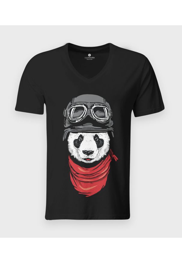 MegaKoszulki - Koszulka męska v-neck Panda pilot. Materiał: skóra, bawełna, materiał. Styl: klasyczny