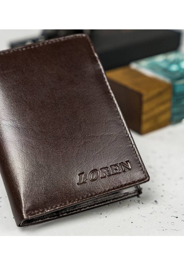 LOREN - Skórzany portfel męski brązowy Loren RM-06-BCF BROWN. Kolor: brązowy. Materiał: skóra