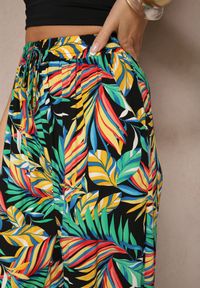 Renee - Zielone Spodnie z Bawełny o Szerokim Kroju High Waist w Liście Edirive. Okazja: na spotkanie biznesowe. Stan: podwyższony. Kolor: zielony. Materiał: bawełna. Sezon: lato. Styl: biznesowy, klasyczny, elegancki #4