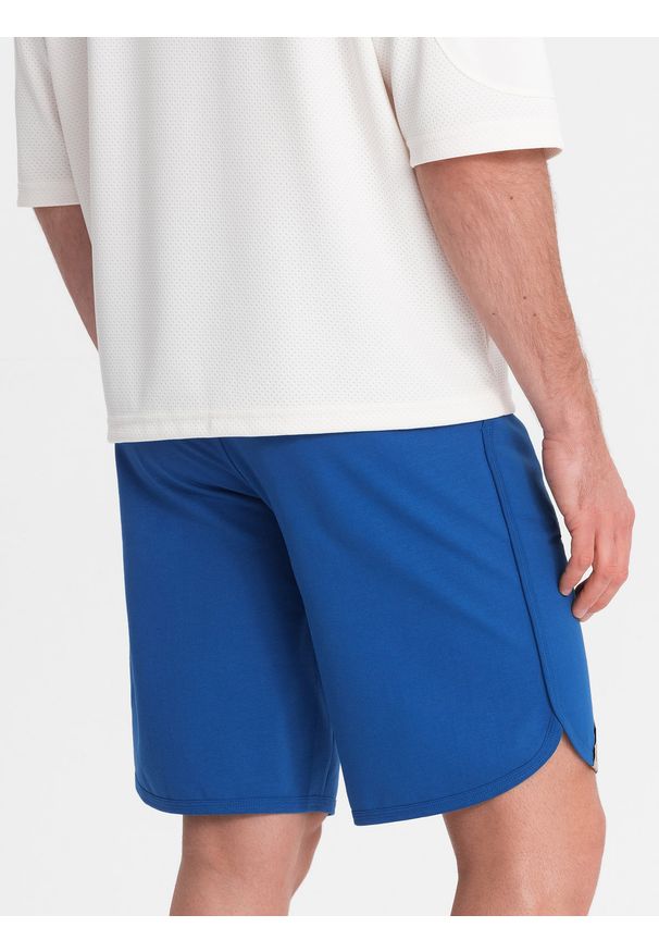 Ombre Clothing - Szorty męskie dresowe z zaokrągloną nogawką - niebieskie V1. Kolor: niebieski. Materiał: dresówka. Wzór: ze splotem. Styl: sportowy