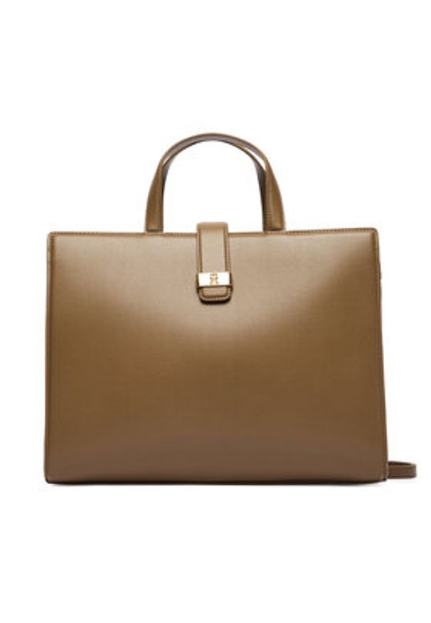 TOMMY HILFIGER - Tommy Hilfiger Torebka Th Heritage Satchel AW0AW18287 Brązowy. Kolor: brązowy. Materiał: skórzane