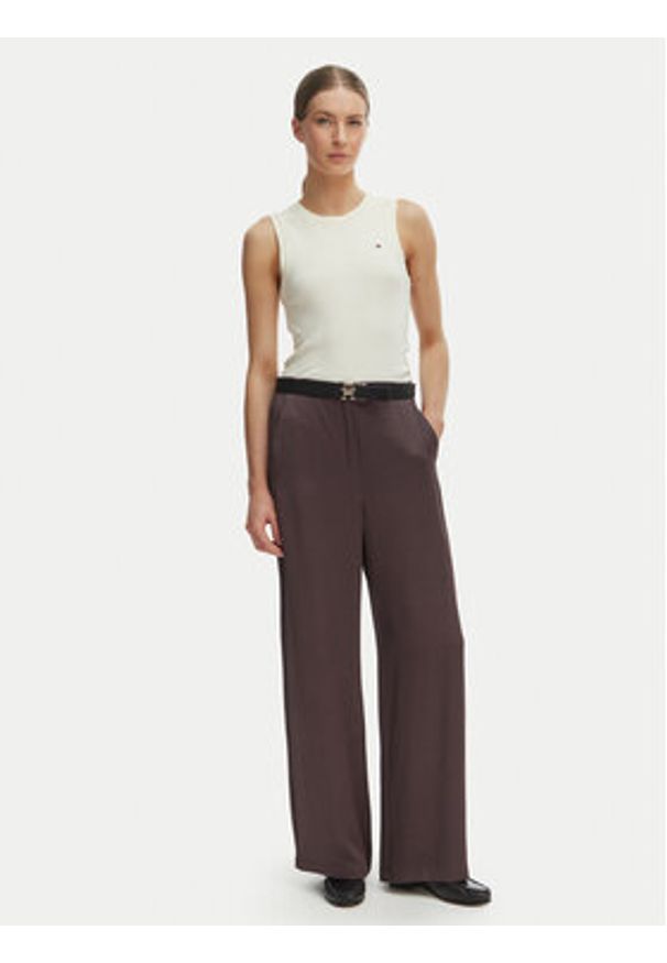 TOMMY HILFIGER - Tommy Hilfiger Top WW0WW47806 Beżowy Slim Fit. Kolor: beżowy. Materiał: bawełna