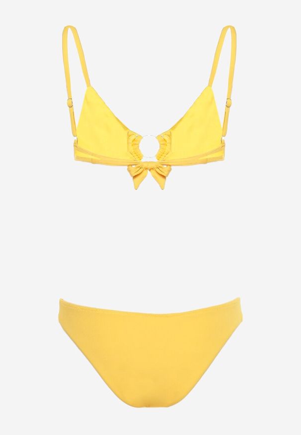 Renee - Żółte Bikini Ozdobione Okrągłą Klamrą Przy Biustonoszu Carisia. Kolor: żółty. Wzór: aplikacja