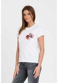 Karl Lagerfeld - KARL LAGERFELD Biały t-shirt ikonik lny. Kolor: czerwony. Materiał: len #3