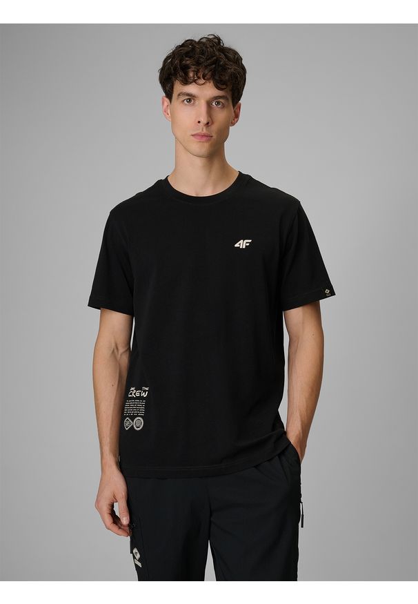 4f - 4F T-shirt regular z nadrukiem męski - czarny L. Okazja: na co dzień. Kolor: czarny. Materiał: materiał. Wzór: nadruk. Styl: casual, klasyczny