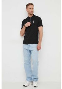Karl Lagerfeld polo bawełniane kolor czarny z nadrukiem. Typ kołnierza: polo. Kolor: czarny. Materiał: bawełna. Długość: krótkie. Wzór: nadruk #2