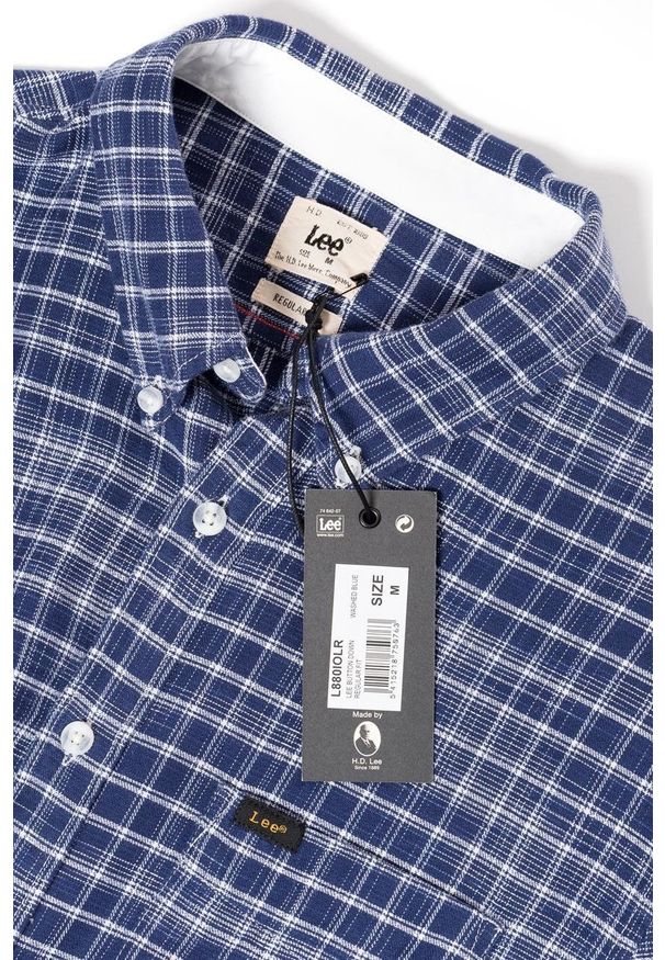Lee - KOSZULA LEE BUTTON DOWN WASHED BLUE L880IOLR 112123157. Typ kołnierza: button down. Długość rękawa: długi rękaw. Długość: długie. Wzór: kratka. Styl: elegancki