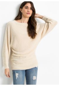 Sweter "nietoperz" z koronką bonprix kremowy. Kolor: beżowy. Materiał: koronka. Wzór: koronka #7