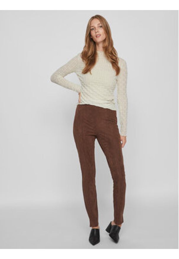 Vila Bluzka 14088387 Beżowy Slim Fit. Kolor: beżowy. Materiał: syntetyk