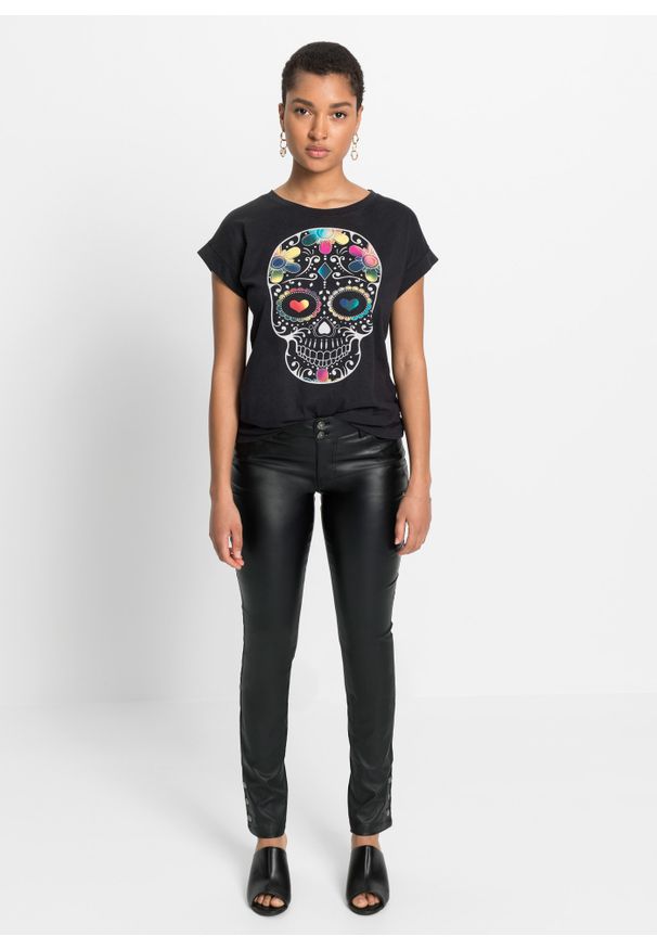 bonprix - T-shirt z miękkiego materiału z domieszką wiskozy. Kolor: czarny. Materiał: materiał, wiskoza. Wzór: nadruk