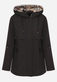 Born2be - Czarna Kurtka Parka z Kapturem i Kieszeniami z Możliwością Ściągnięcia w Talii Kailisse. Okazja: na co dzień. Typ kołnierza: kaptur. Kolor: czarny. Materiał: jeans. Styl: casual, klasyczny #2