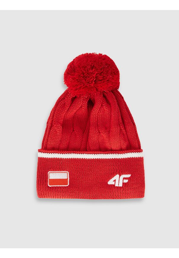 4f - 4F Czapka zimowa z wełną merino uniseks - czerwona S. Kolor: czerwony. Materiał: wełna. Wzór: haft. Sezon: zima. Styl: casual, klasyczny, sportowy