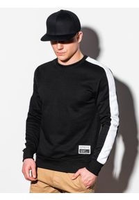 Ombre Clothing - Bluza męska bez kaptura B1081 - czarna - XXL. Typ kołnierza: bez kaptura. Kolor: czarny. Materiał: bawełna, poliester. Wzór: aplikacja #1