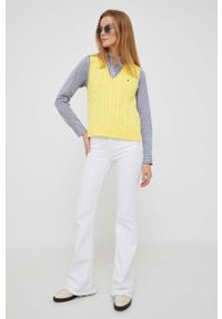 Polo Ralph Lauren kamizelka bawełniana kolor żółty. Okazja: na co dzień. Typ kołnierza: polo. Kolor: żółty. Materiał: bawełna. Wzór: ze splotem. Styl: casual #4